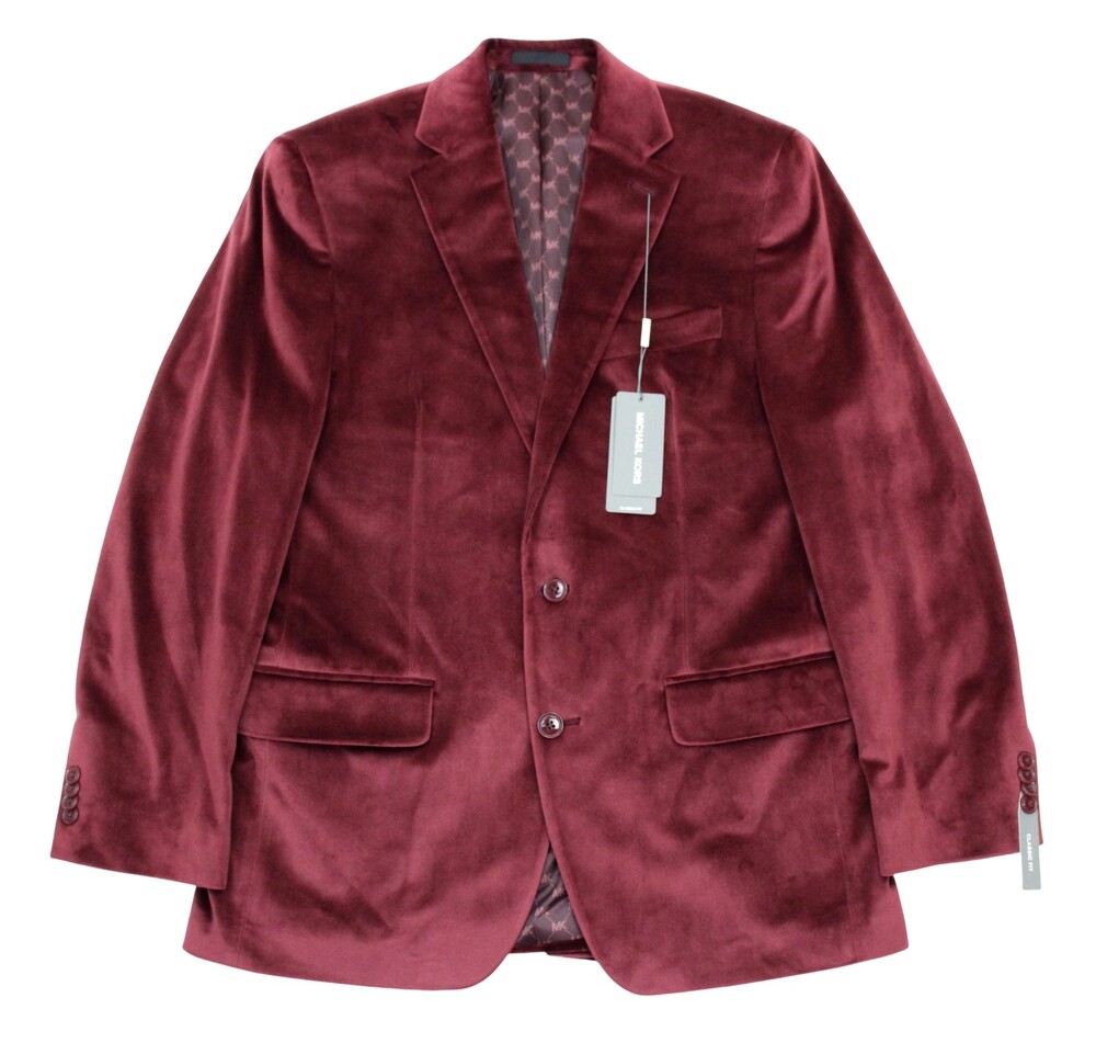 $295 Michael Kors Kent Blazer 40 S Mens Burgundy Velvet Classic Fit Sport Coat